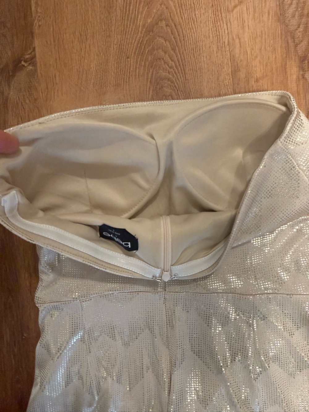bebe Strapless Silver Shimmer Ruched Cocktail Dress - Picture 8 of 8